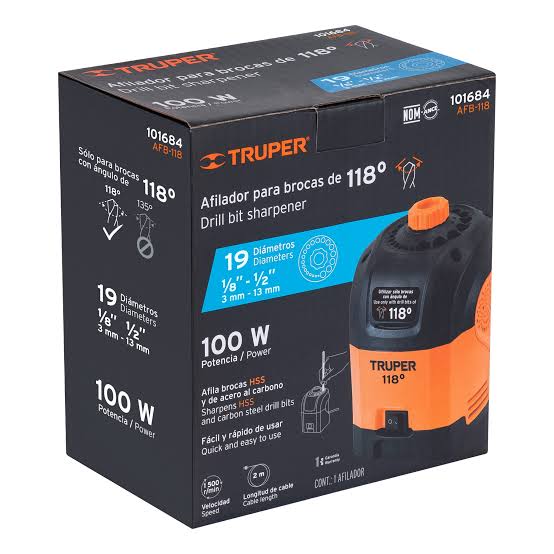 Afilador eléctrico para brocas TRUPER COD 101684 con punta de 118° (clave AFB-118).