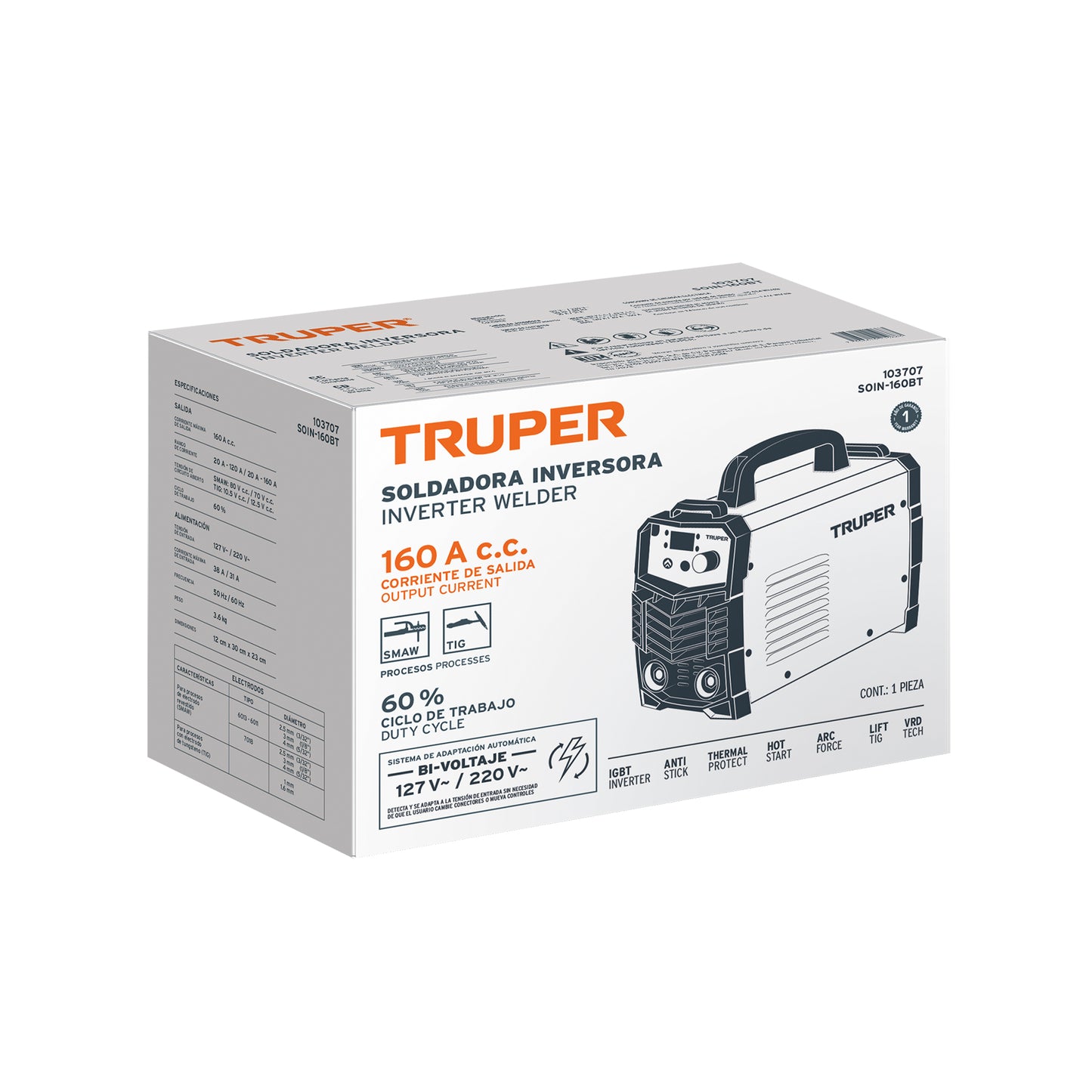 Soldadora inversora TRUPER CODIGO 103707 de 160 A. CLAVE SOIN-160BT