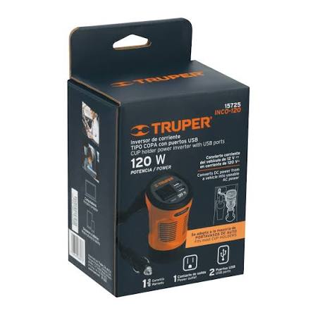 Inversor de corriente Truper 200w Código 10448 con puertos USB. Clave INCO-120