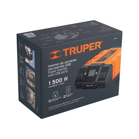 Inversor de corriente TRUPER COD 10492 1,500 W con puertos USB, clave de producto es INCO-1500.