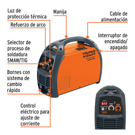 Producto: Soldadora inversora 250A, 220V, Truper Expert. Código: 17411
Clave: SOIN-250