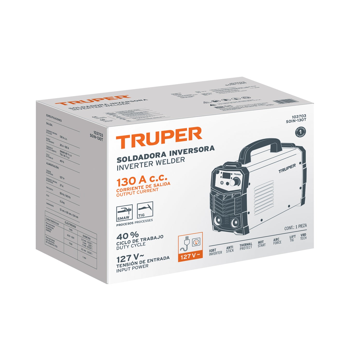 Soldadora Inversora de 130A TRUPER COD : 103703 CLAVE SOIN-130T