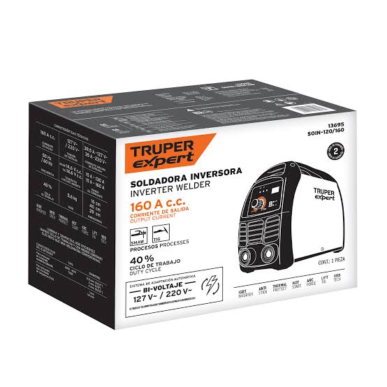 Soldadora inversora 160A, bi-voltaje 127/220V, Truper Expert. Código: 13695
Clave: SOIN-120/160