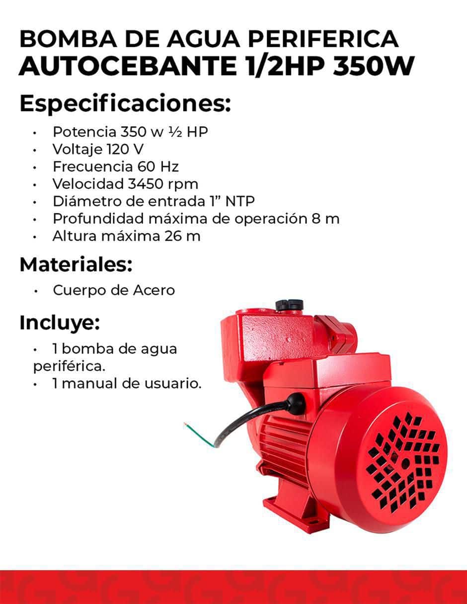 Bomba de agua periférica autocebante Santul de 1/2 HP SKU 8357