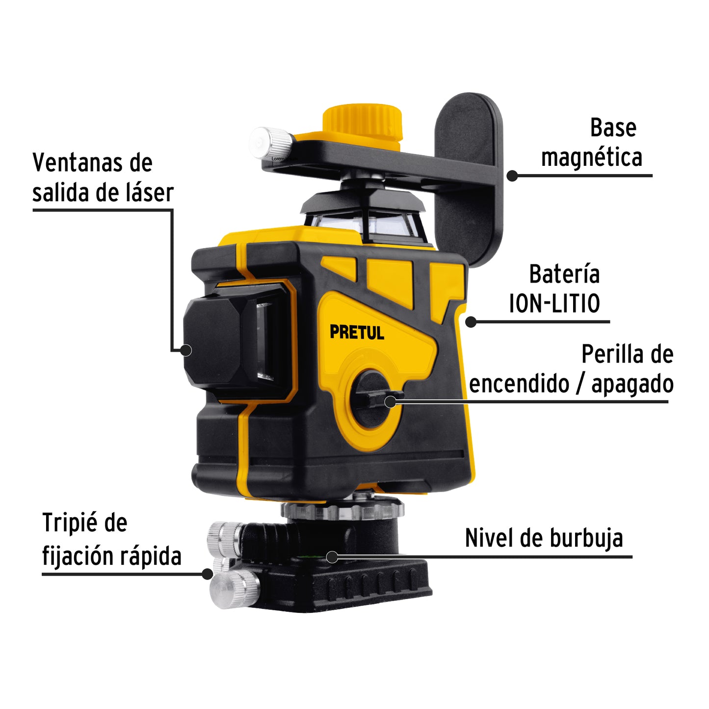 Nivel láser PRETUL 29005 verde, alcance 25m, 12 líneas, recargable,PRETUL