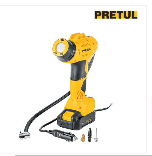Inflador inalámbrico portátil         COD 29074 de 20 V para auto de la marca Pretul. CLAVE INFI-20P
