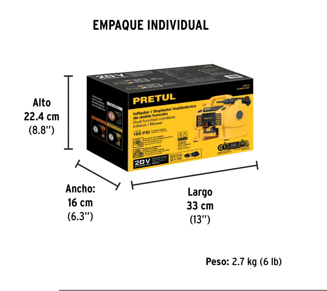 Inflador/soplador PRETUL            CODIGO 29073 para auto de 20V. A       CLAVE COMPI-20P