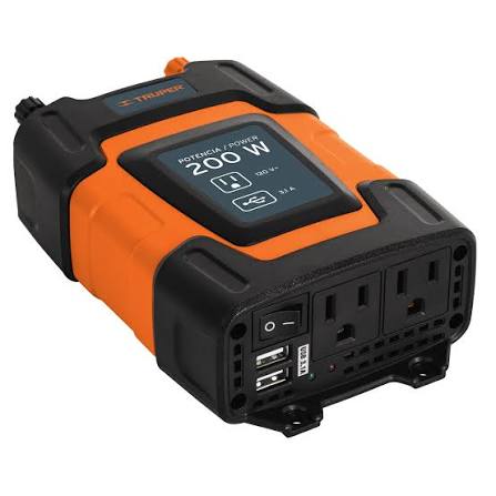 Inversor de corriente TRUPER de 200 W COD 10448 con puertos USB de la marca Truper. CLAVE INCO-200
