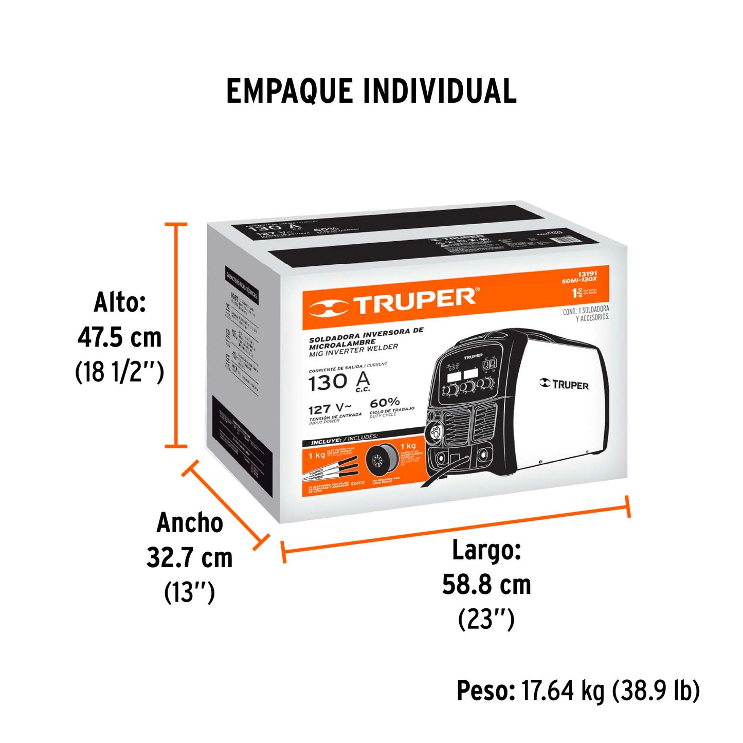 Inversora y Soldadura TRUPER 130 A 127 V COD 13191 CLAVE SOMI-130X