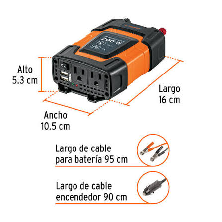 Inversor de corriente TRUPER de 200 W COD 10448 con puertos USB de la marca Truper. CLAVE INCO-200