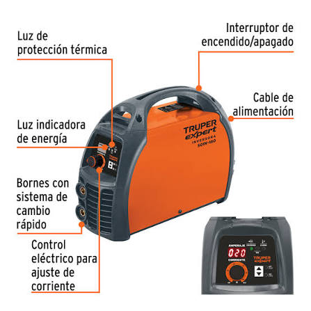 Soldadora Inversora de 160 A y 220 V de la línea Truper Expert (Clave: SOIN-160). 
Código 13694