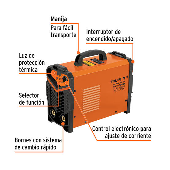 Soldadora Inversora TRUPER de 200A, 127v 220 v.                        Clave SOIN-200BT. 
Código 103708