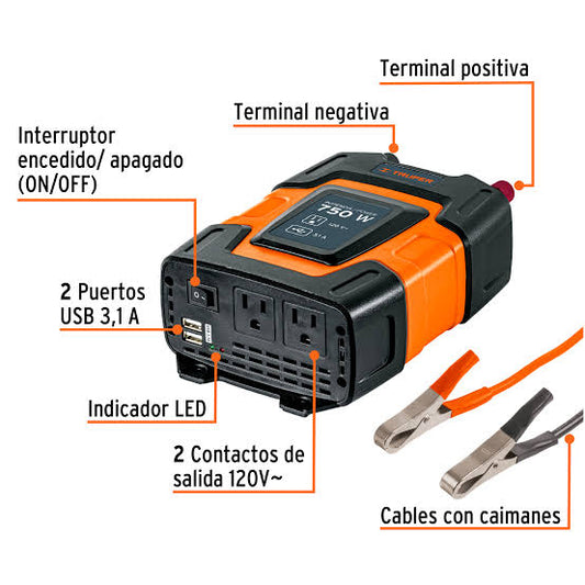 Inversora de corriente TRUPER COD 10490 con puerto USB Clave INCO-750