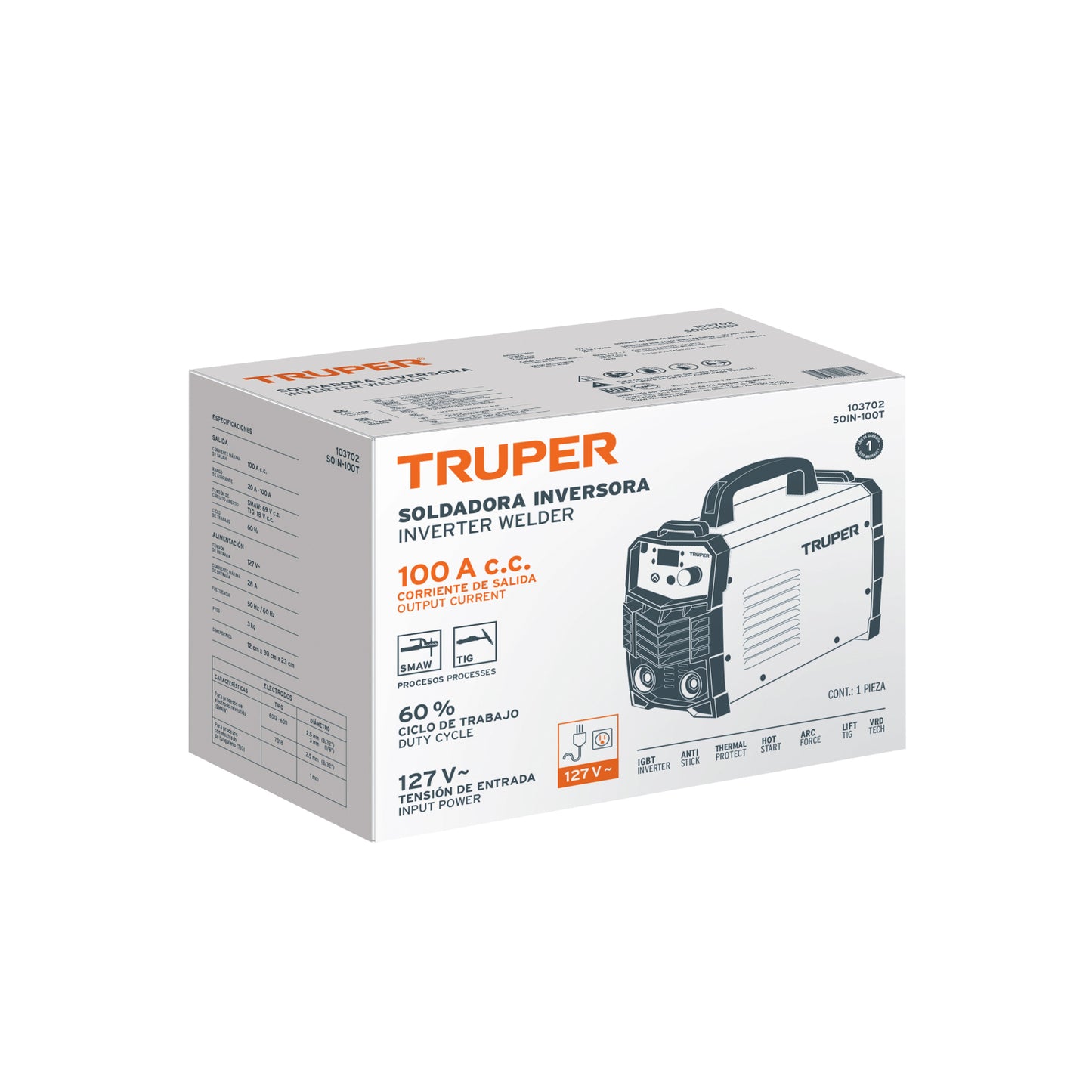Soldadora Inversora de 100 A, 127 V. Truper Codigo 103702 Clave SOIN-100T