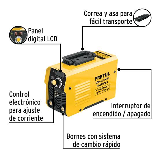 Soldadora Inversora PRETUL 130A 127v CA / 32A CÓDIGO 29019 CLAVE SOIN-313MBP