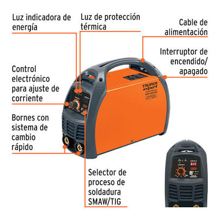 Soldadora inversora TRUPER EXPERT 200A, CODIGO 16053 bi-voltaje (127/220V), 
Clave: SOIN-130/200.