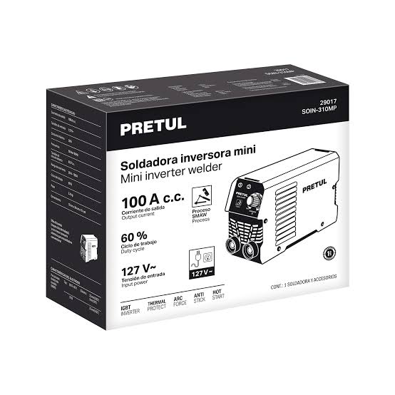 SOLDADORA INVERSORA PRETUL 100A 127V 127V CÓDIGO: 29017 CLAVE SOIN-310MP