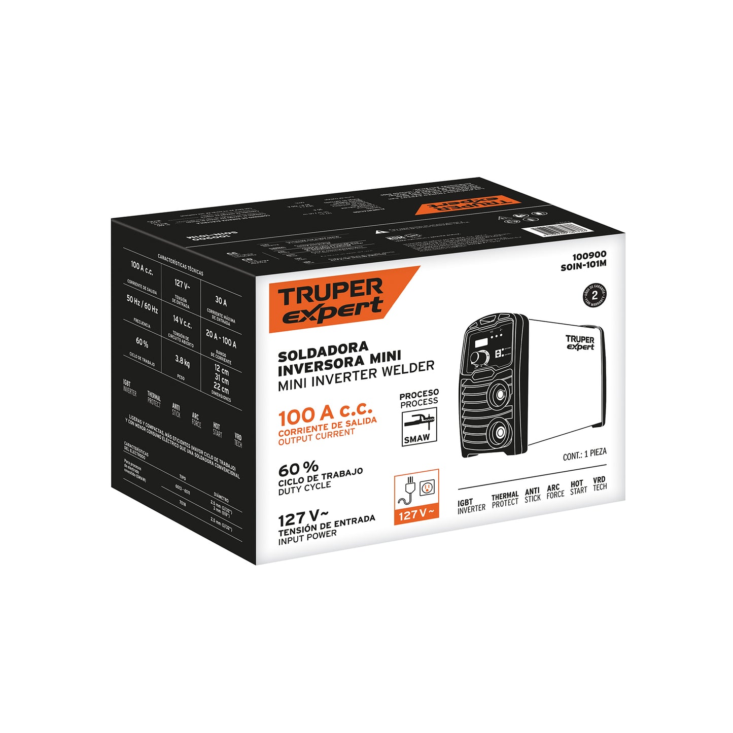 MINI Soldadora e Inversora Truper cod 100900 100 A, 127 V                         Clave SOIN-101M