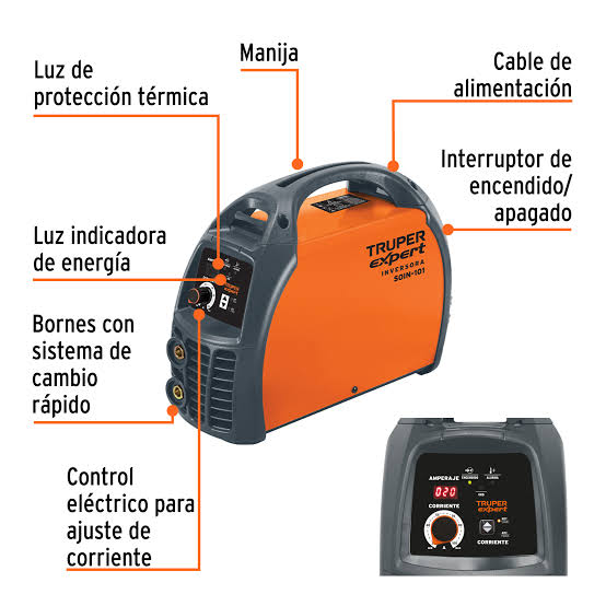 Soldadora inversora 100A, 127V, TRUPER EXPERT.                    Código: 11781
Clave: SOIN-101