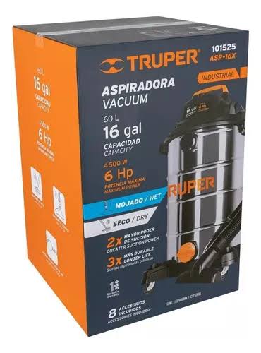 Aspiradora TRUPER COD 101525     de sólidos y líquidos de 16 galones (60 L) Clave ASP-16X